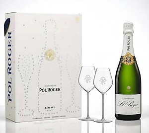 Pol Roger Brut Reserve NV 75cl + 2 Glasses Set